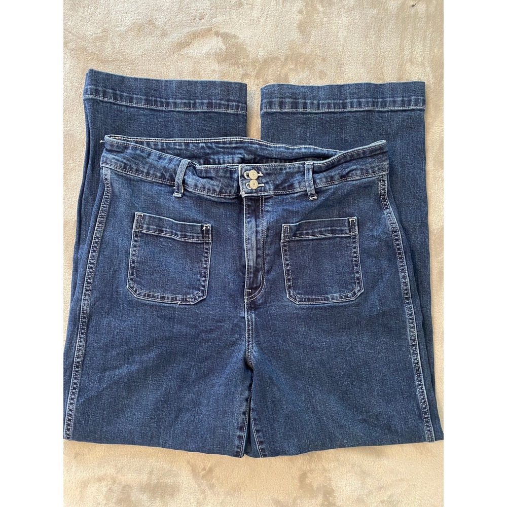 Old Navy Jeans Sz 16 Blue Wide Leg High Rise Patch Pocket Denim Boho Retro Style